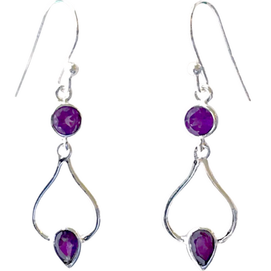 Amethyst Sterling Dangle Earrings - Zen Style