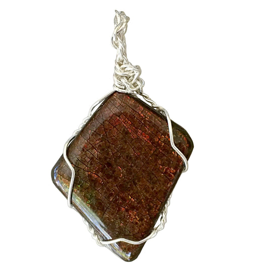 Ammolite Fossilized Pendant Wire Wrapped - New Earth Gifts