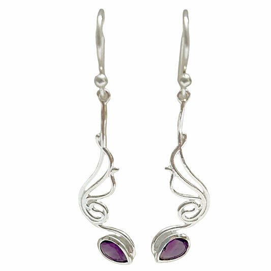 Angel Wings Amethyst Sterling Silver Drop Earrings - New Earth Gifts