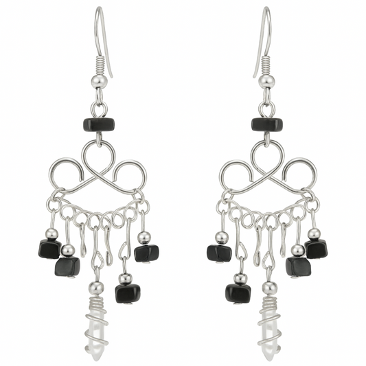 Black Onyx and Quartz Point Boho Style Gemstone Earrings-New Earth Gifts