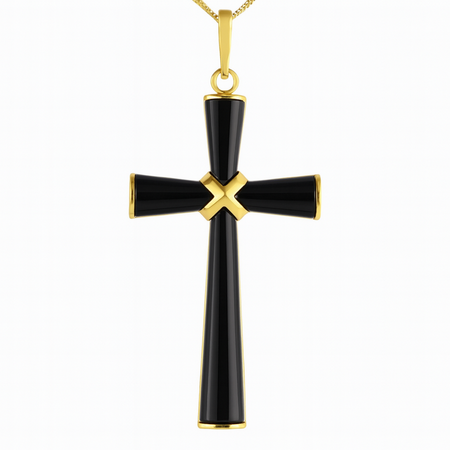 Black Onyx and Gold Cross Pendant | New Earth Gifts
