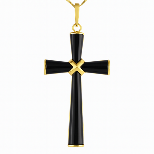 Black Onyx and Gold Cross Pendant | New Earth Gifts