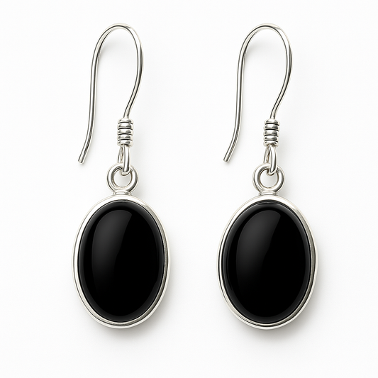 Black Onyx Sterling Oval Earrings - New Earth Gifts