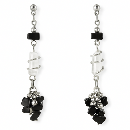 Quartz Point and Black Onyx Chip Earrings - New Earth Gifts