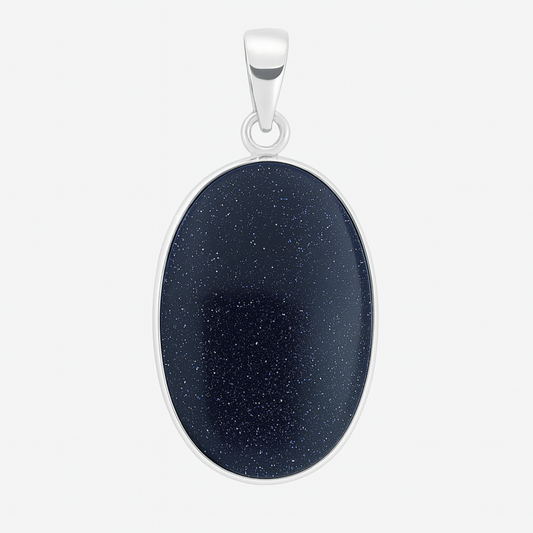 Sterling Blue Goldstone Oval Pendant - New Earth Gifts