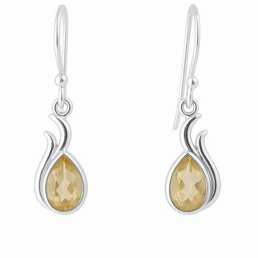 Citrine Sterling Silver Earrings Dew Drop Design - New Earth Gifts