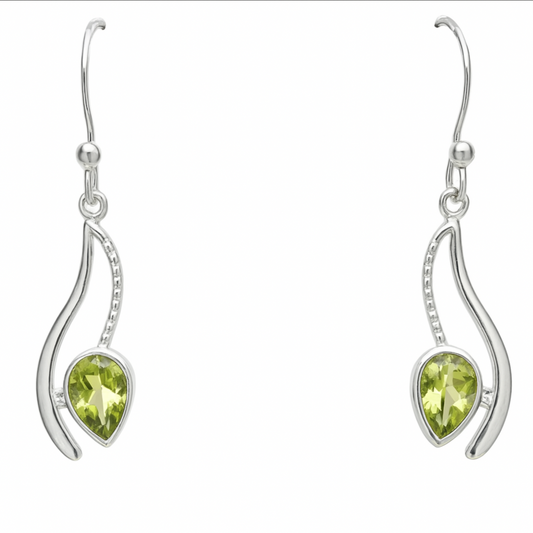 Peridot Curving Lines Faceted Sterling Earrings | New Earth Gifts