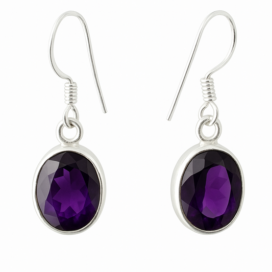 amethyst faceted oval sterling earrings 