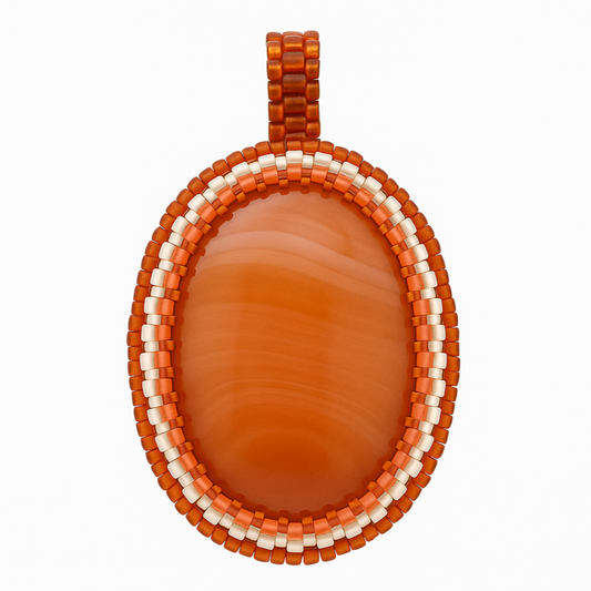 Fire Agate Oval Gemstone Pendant with Beaded Bezel New Earth Gifts