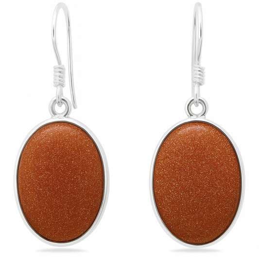 Goldstone Sterling Silver Oval Earrings - New Earth Gifts