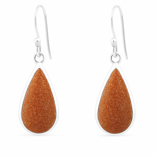 Goldstone Sterling Silver Teardrop Dangle Earrings - New Earth Gifts
