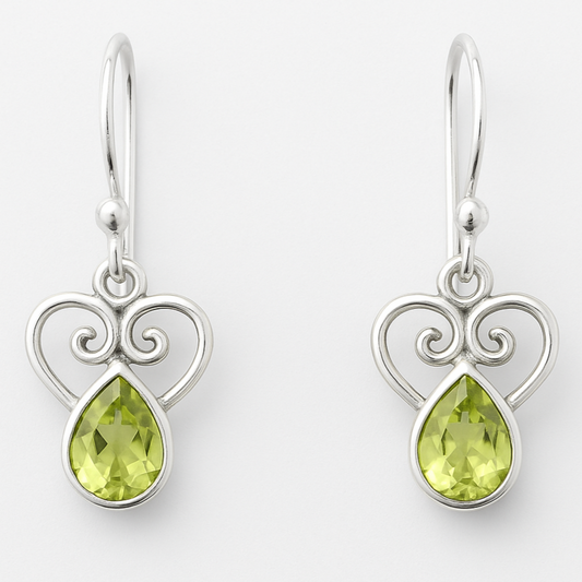 Peridot Faceted Heart Style Drop Sterling Earrings | New Earth Gifts