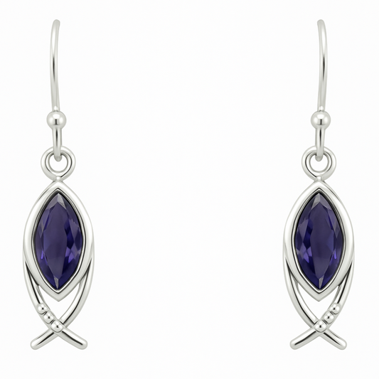 Iolite Fish Symbol Earrings - New Earth Gifts