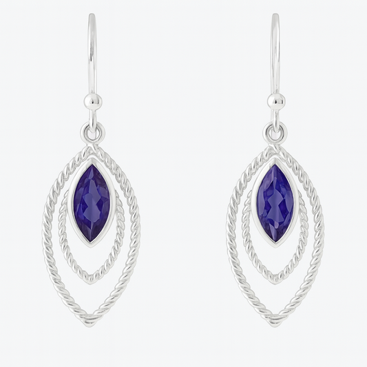 Iolite Sterling Silver Earrings Triple Marquis Styling - New Earth Gifts