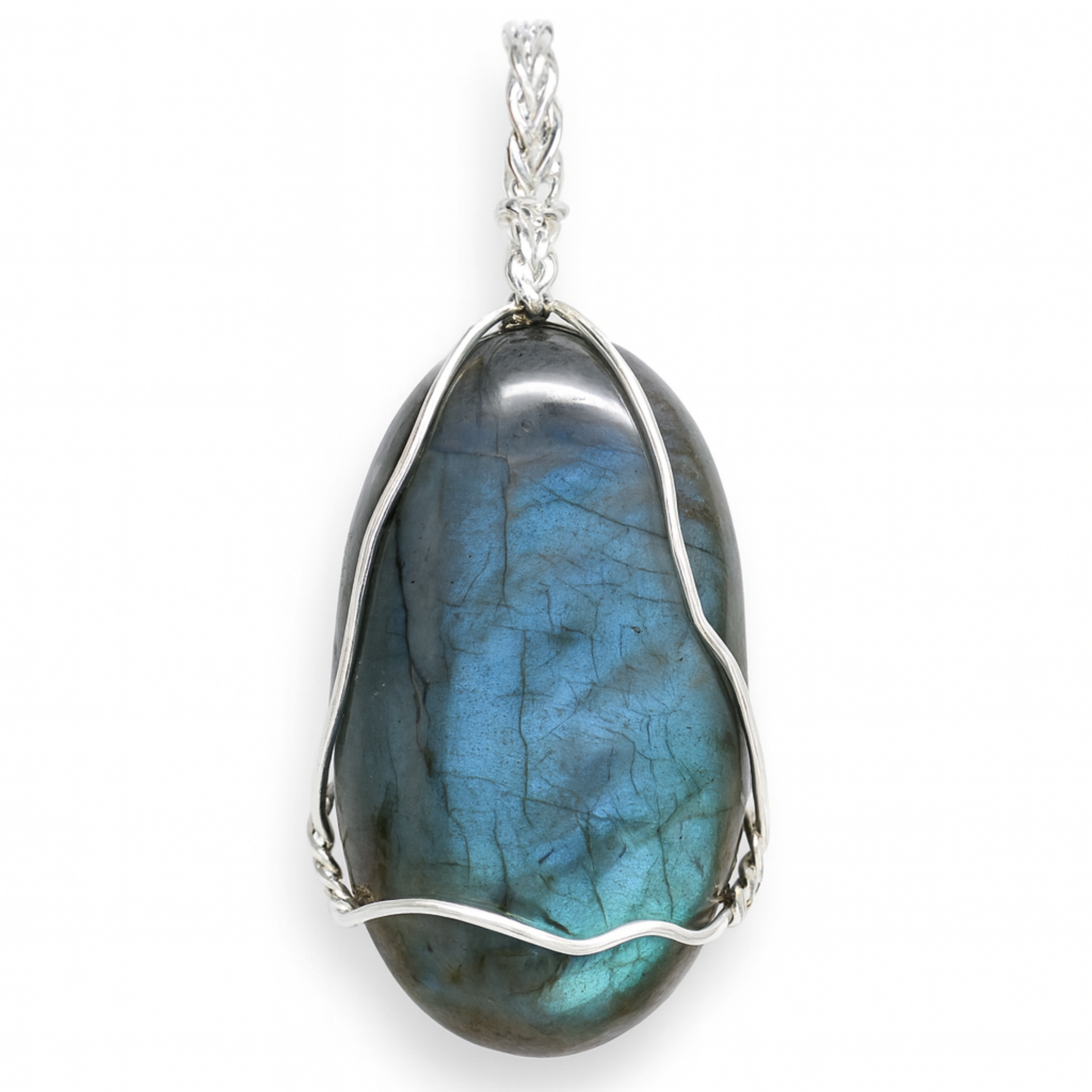 Blue Labradorite Oval Wire Wrap Pendant | New Earth Gifts
