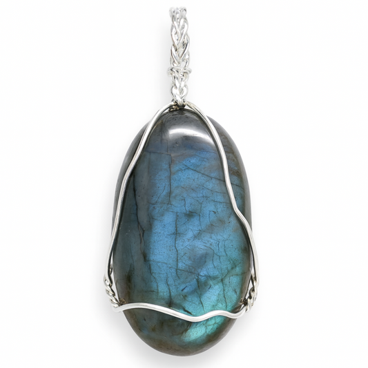 Blue Labradorite Oval Wire Wrap Pendant | New Earth Gifts