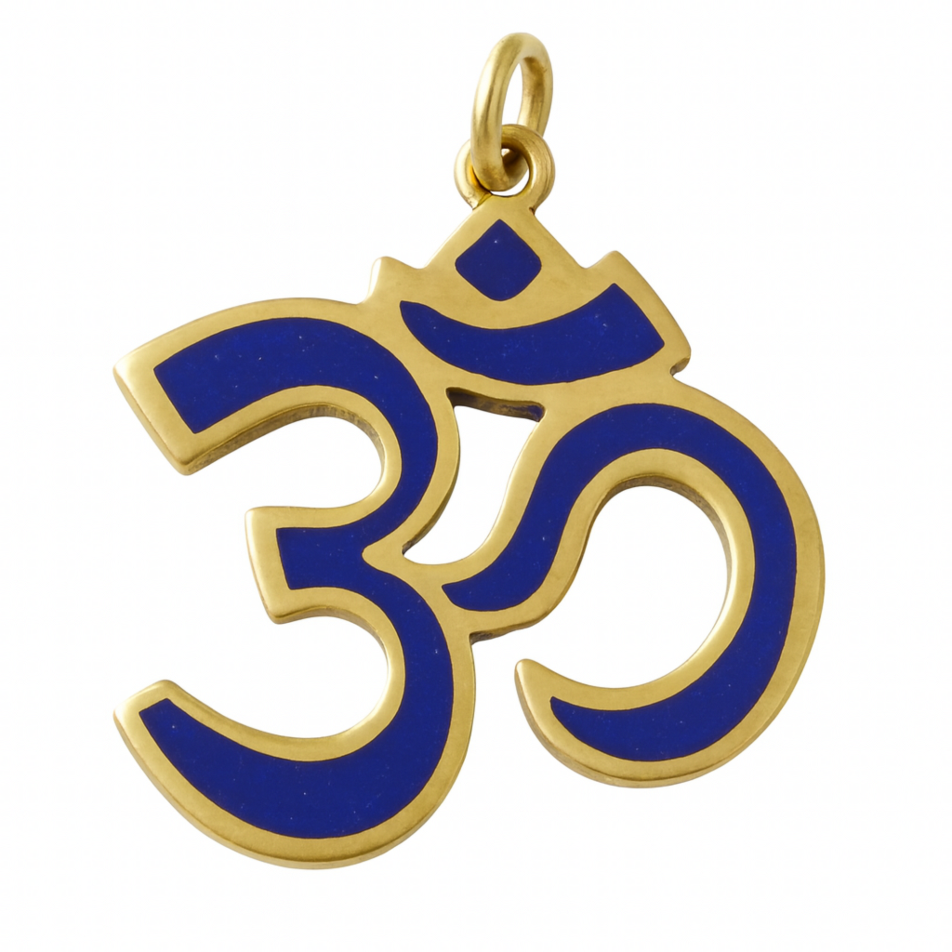 Om Pendant from Nepal - Brass with Lapis Inlay - New Earth Gifts