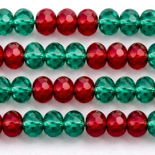 Crystal Faceted Rondelle Beads – 6mm Red & Green Mix