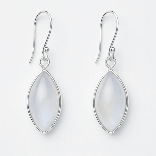 Rainbow Moonstone Marquis Sterling Earrings  - New Earth Gifts and Beads