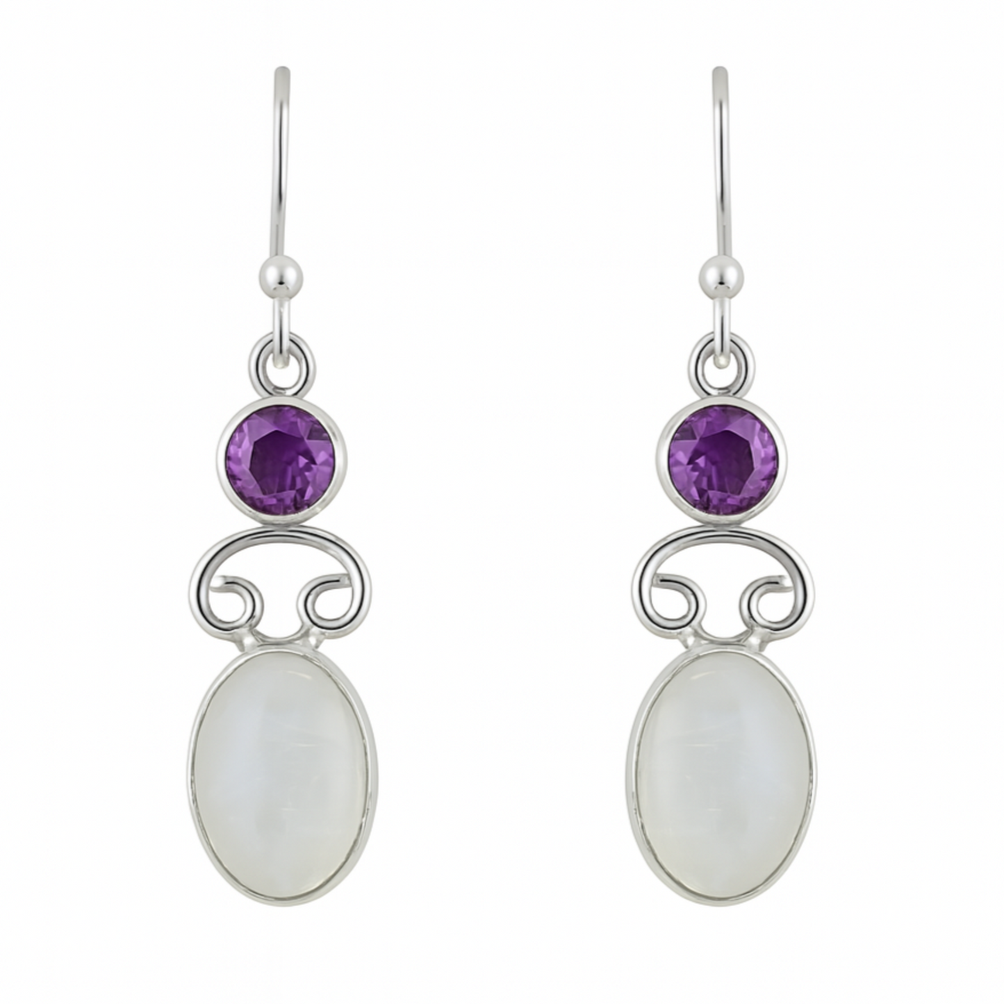 Moonstone Oval Earrings with Amethyst Accents | New Earth Gifts