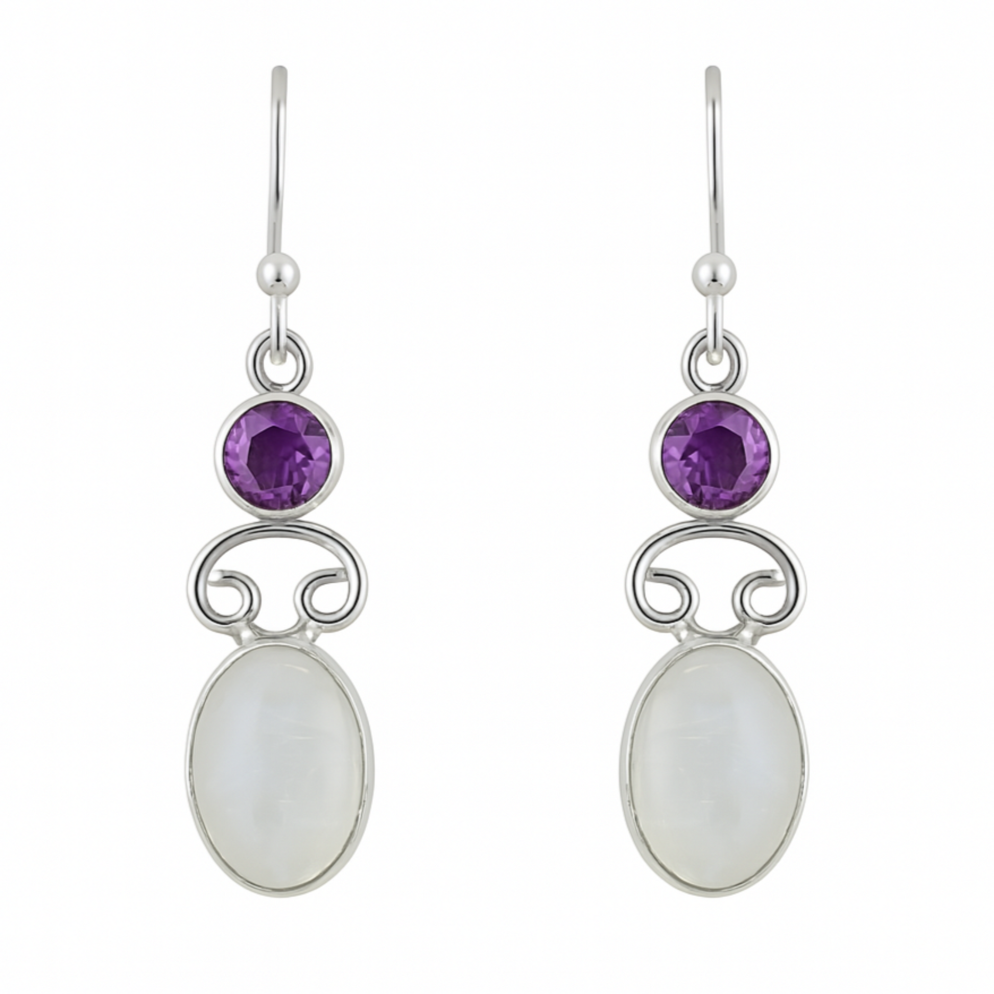 Moonstone Oval Earrings with Amethyst Accents | New Earth Gifts