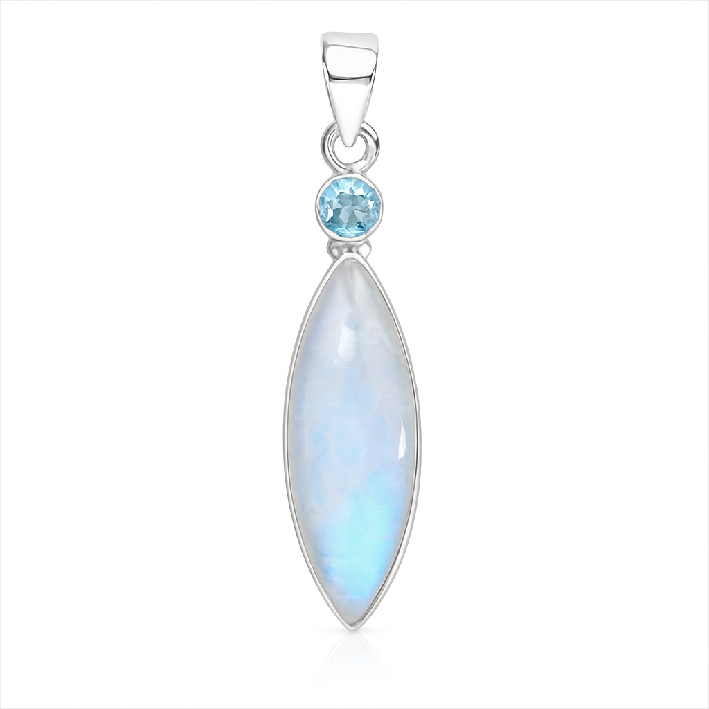 Moonstone Marquis Pendant with Blue Topaz Accent 