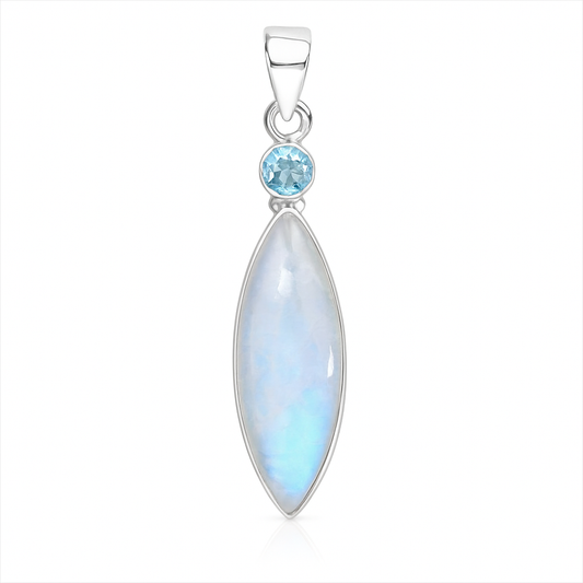 Moonstone Marquis Pendant with Blue Topaz Accent 