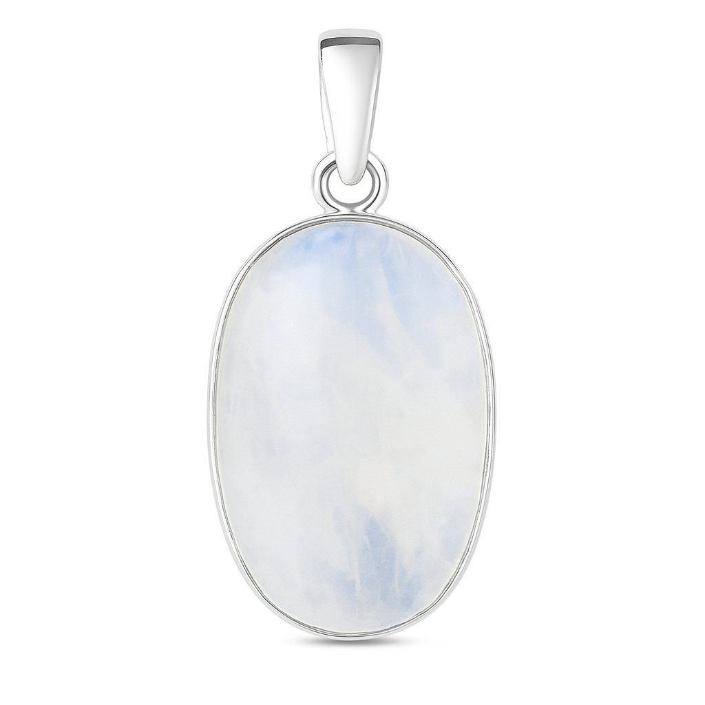 The Rainbow Moonstone Pendant Oval Sterling Pendant -  New Earth  Gifts