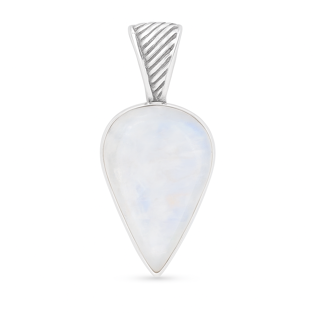 Rainbow Moonstone Teardrop Sterling Silver Pendant