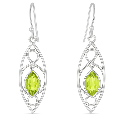 Faceted Peridot Sterling Earrings, Abstract Style, Marquis Shape - New Earth Gifts