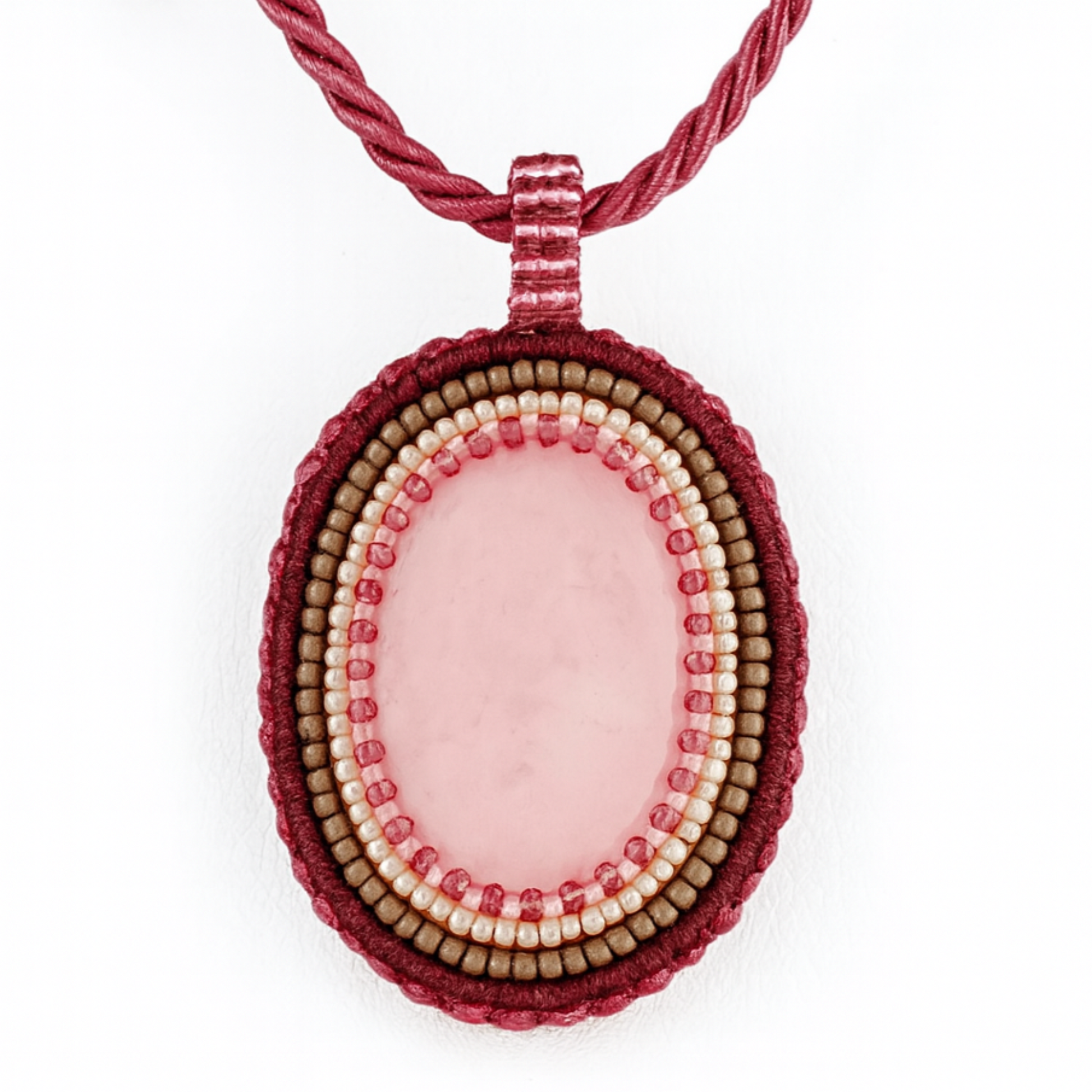 Pink Opal oval Gemstone Pendant with Beaded Bezel - New Earth Gifts