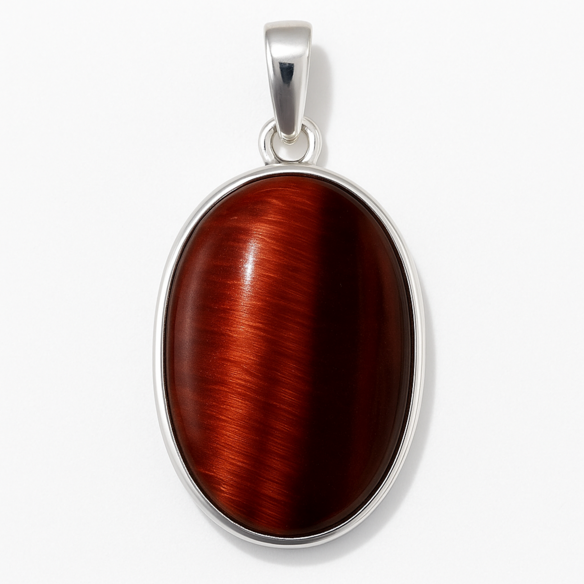 Red Tiger Eye Large Oval Silver Pendant - New Earth Gifts
