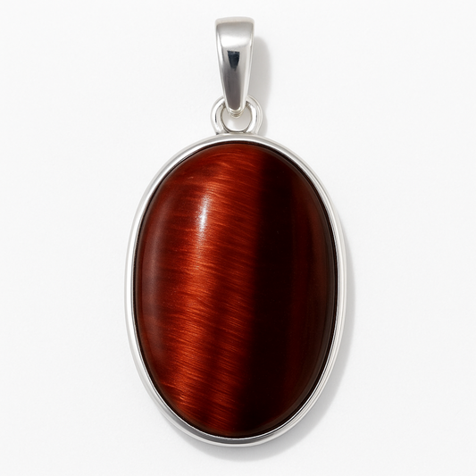 Red Tiger Eye Large Oval Silver Pendant - New Earth Gifts