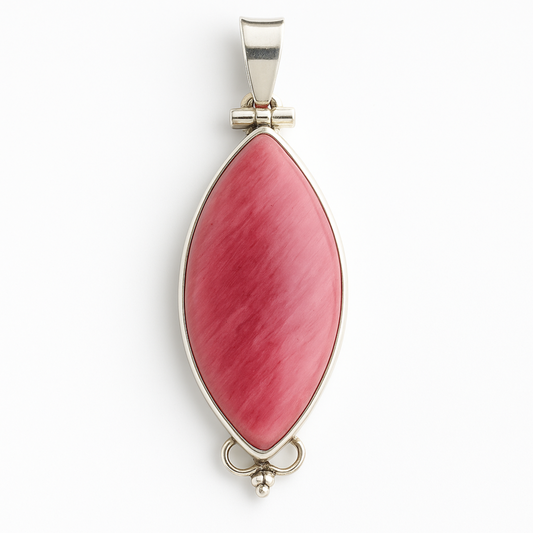 Rhodonite Sterling Marquis Pendant soft, romantic, very feminine - New Earth Gifts