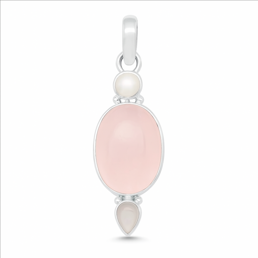 Rose Quartz Pendant with Pearl and Smoky Quartz Accents - New Earth Gifts and Beads