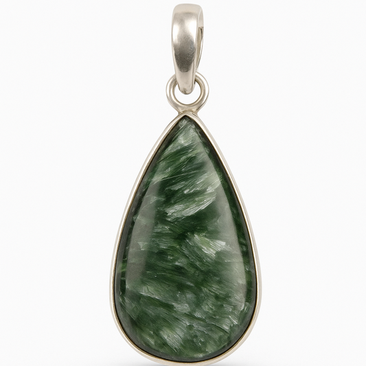 Seraphinite Teardrop Pendant Sterling Silver - New Earth Gifts