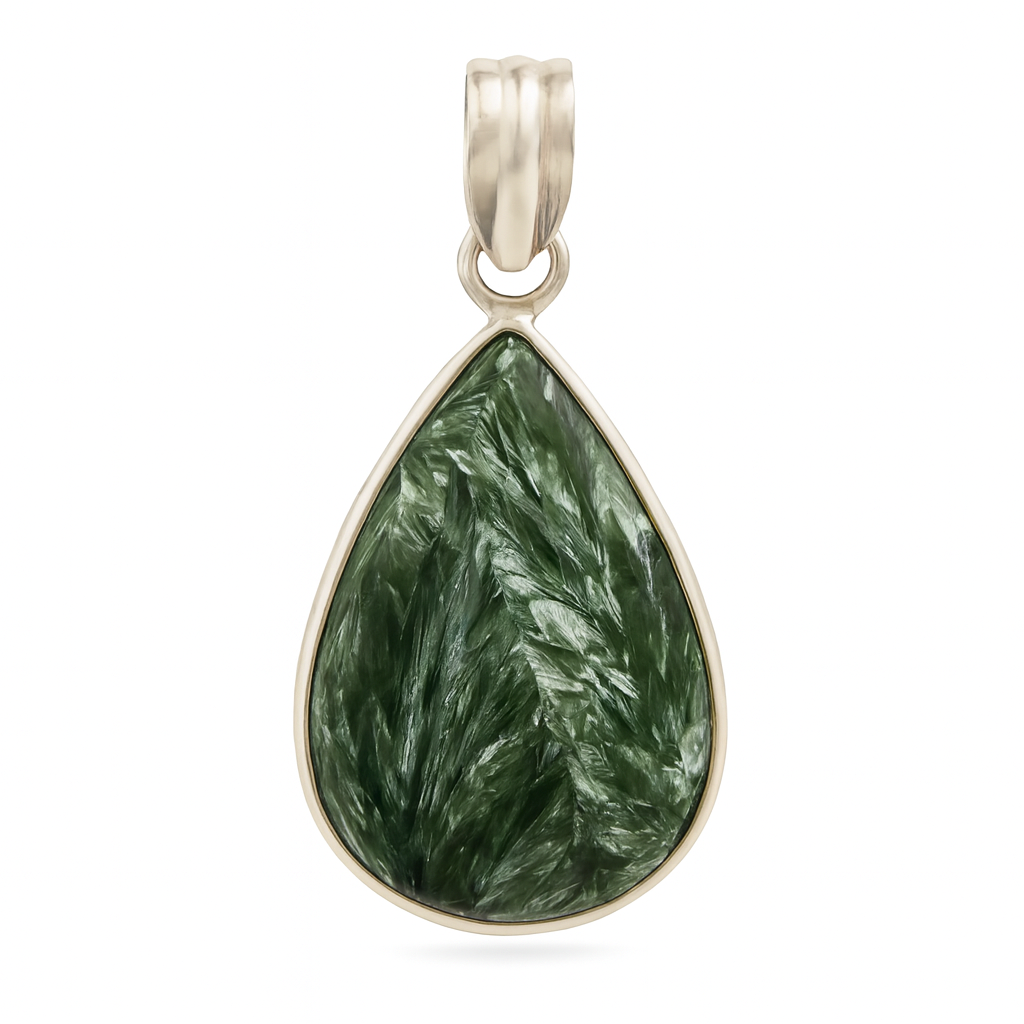 Seraphinite Classic Teardrop Pendant Sterling - New Earth Gifts