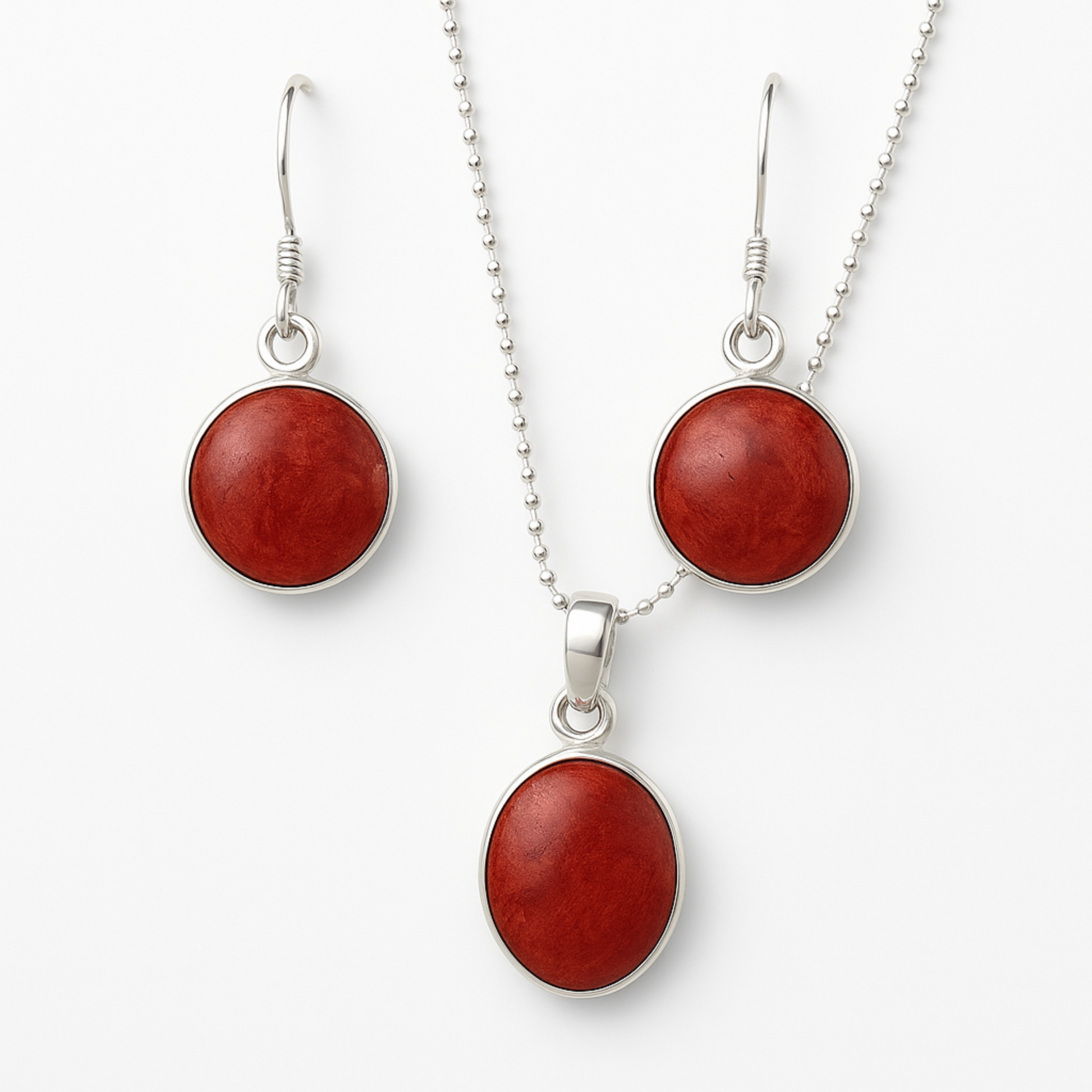 Red Sponge Coral Sterling Pendant and Earrings Set - New Earth Gifts