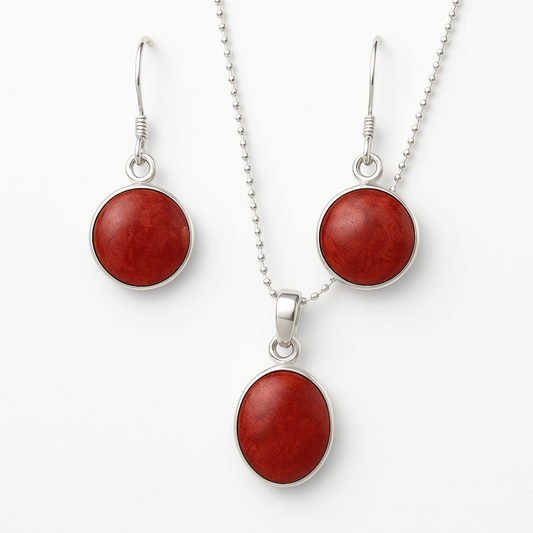 Red Sponge Coral Sterling Pendant and Earrings Set - New Earth Gifts