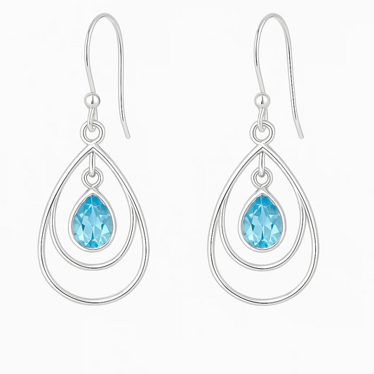 Blue Topaz Faceted Earrings Sunny Day Design - New Earth Gifts