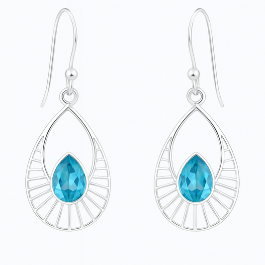 Sterling Blue Topaz Dangle Earrings Sunrise Design - New Earth Gifts
