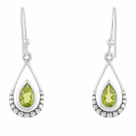 Peridot Faceted Tear Drop Sterling Earrings | New Earth Gifts
