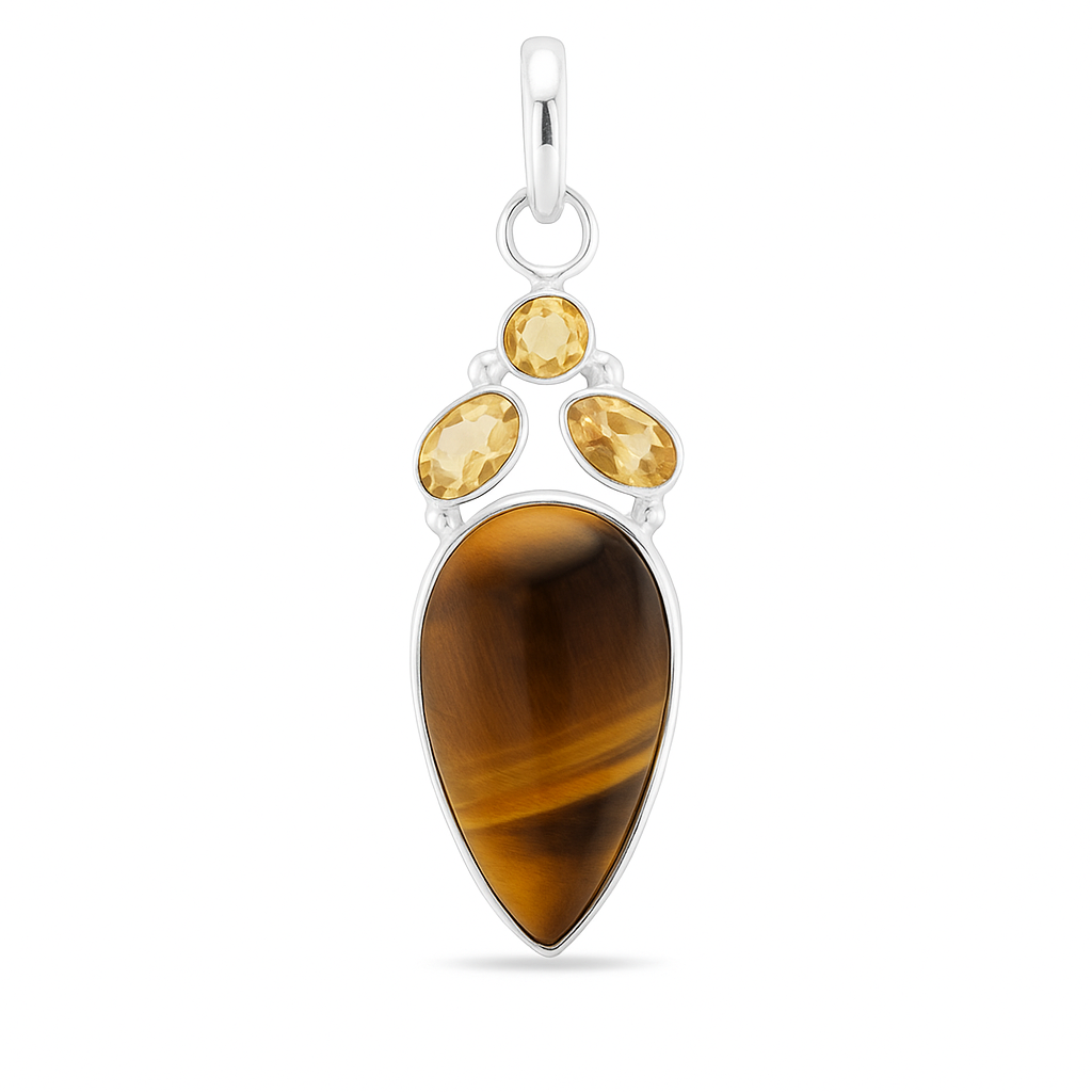Tiger Eye Sterling Pendant with Citrine Accents | New Earth Gift