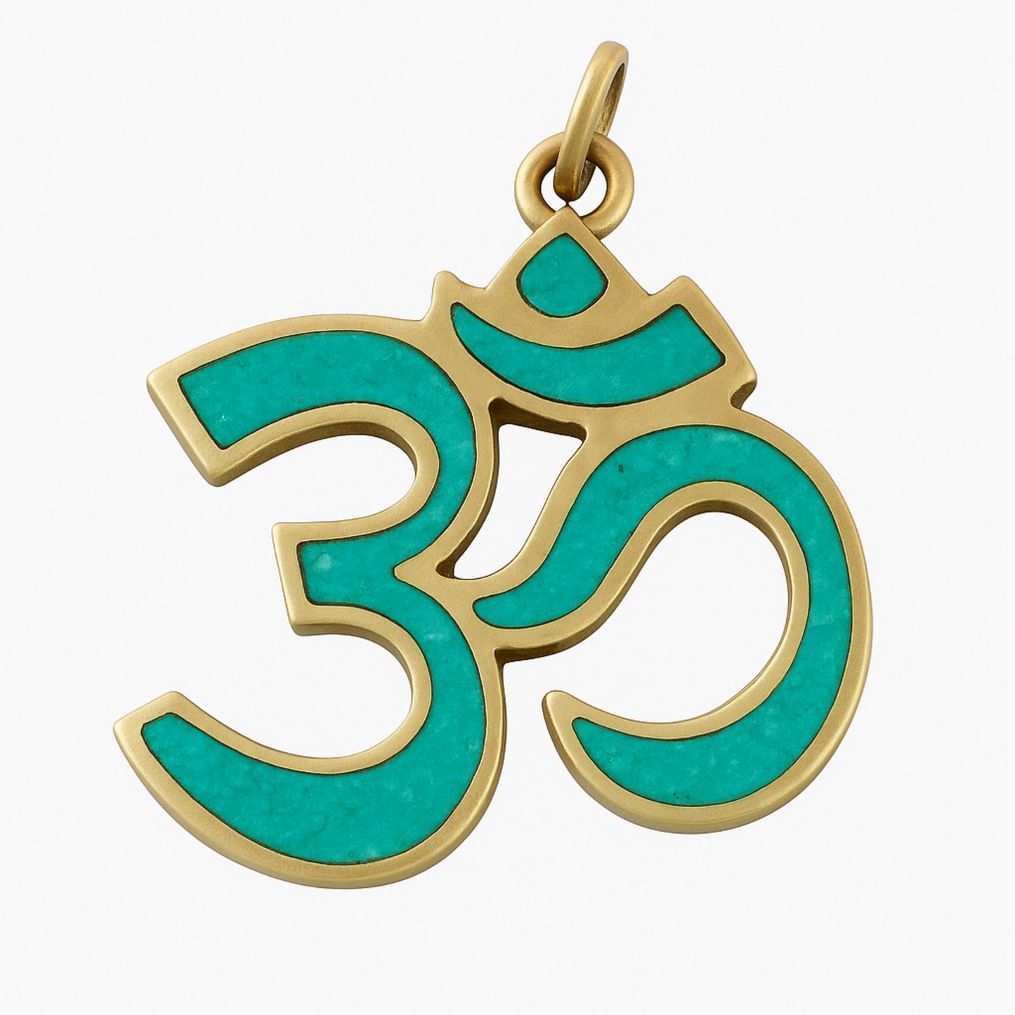 Om Pendant from Nepal - Brass with Turquoise Inlay- New Earth Gifts and Beads