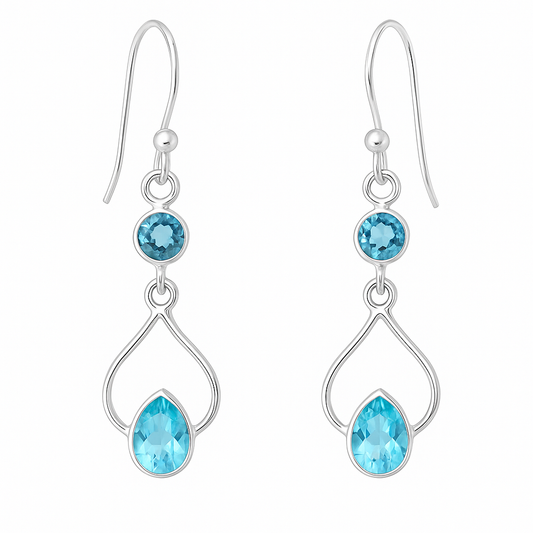 Sterling Blue Topaz Dangle Earrings Zen Design-New Earth Gifts