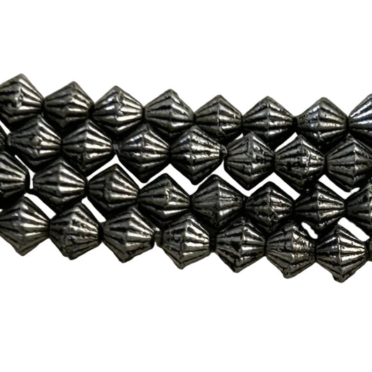 Zinc Alloy Etched Bicone Beads – 4mm Antique Silver - new earth gifts and beads