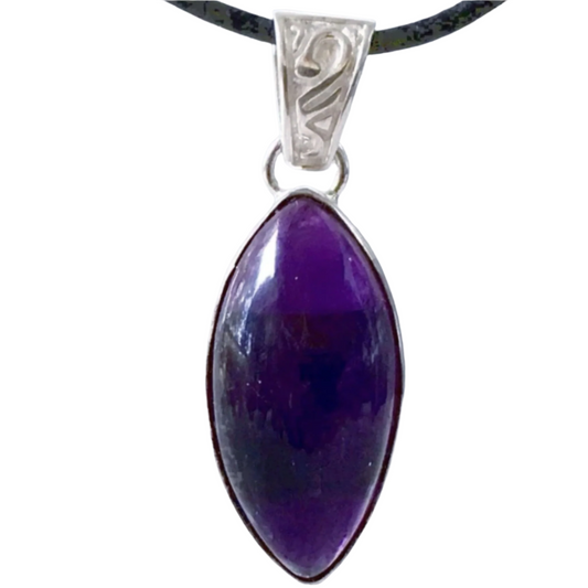 Amethyst Pendant - Sterling Silver, Long Marquis Setting