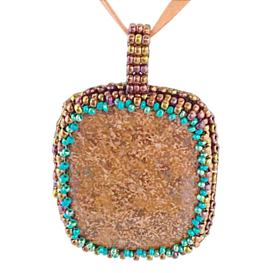 Coffee Bean Jasper Gemstone Pendant with Beaded Bezel - New Earth Gifts