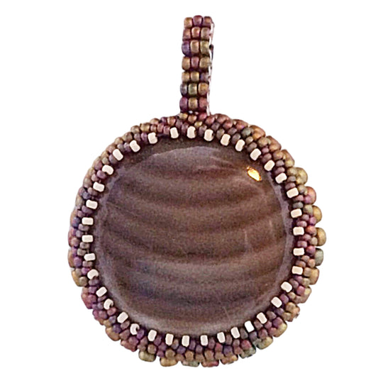 Botswana Agate Round Gemstone Pendant  with Beaded Bezel - New Earth Gifts