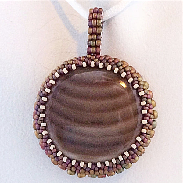 Botswana Agate Round Gemstone Pendant  with Beaded Bezel - New Earth Gifts